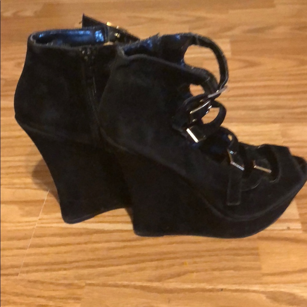 Black buckle heels